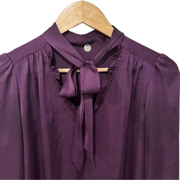 Margaret O'Leary Purple Tie Neck Blouse Large Long Sleeve Designer Luxury READ - Picture 3 of 8